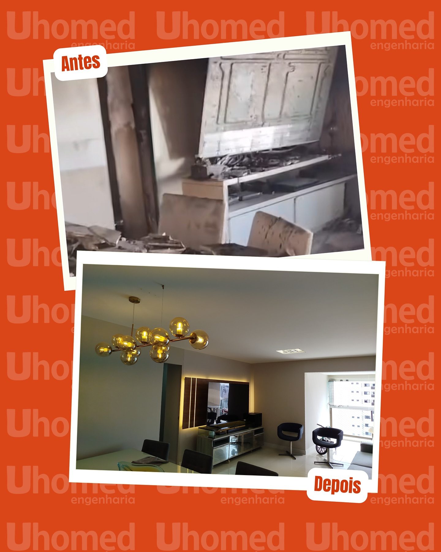 Antes e depois de reforma de apartamento feita pela Uhomed Engenharia